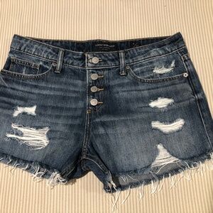 1016/ "The Cut Off" by Lucky, Distressed Denim Shorts, Button Fly, Sz 8 Ex. Cond